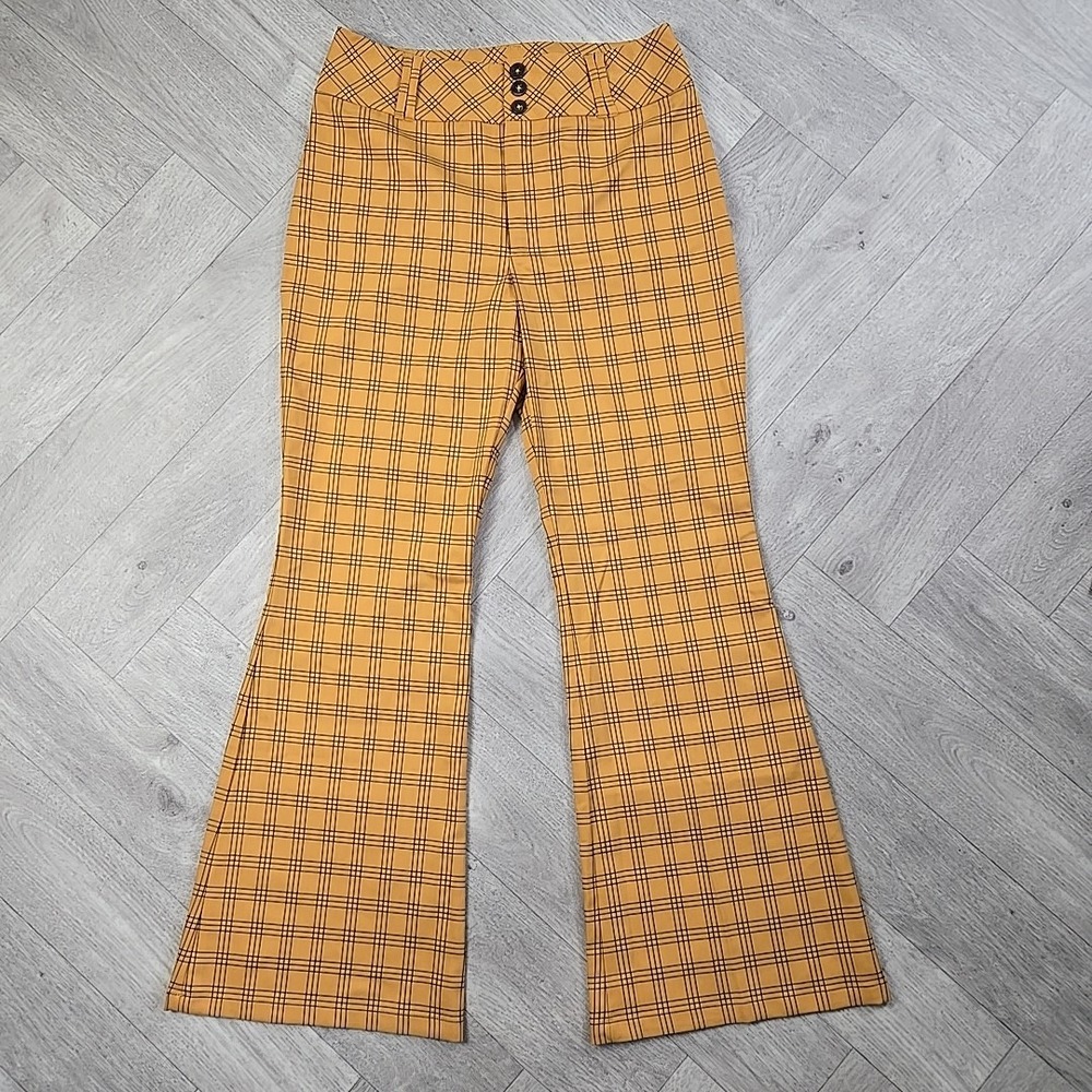 New! Wild Fable Size 10 Bell Bottom/Bootcut Gold/Yellow Plaid Flared Retro Pants